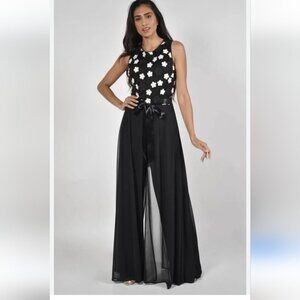 Frank Lyman Design Black and White Daisy Wide leg Jumpsuit